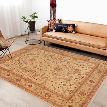handmade Traditional Kafkaz Chobi Ziegler Tan Blue Hand Knotted RECTANGLE 100% WOOL area rug 9 x 11